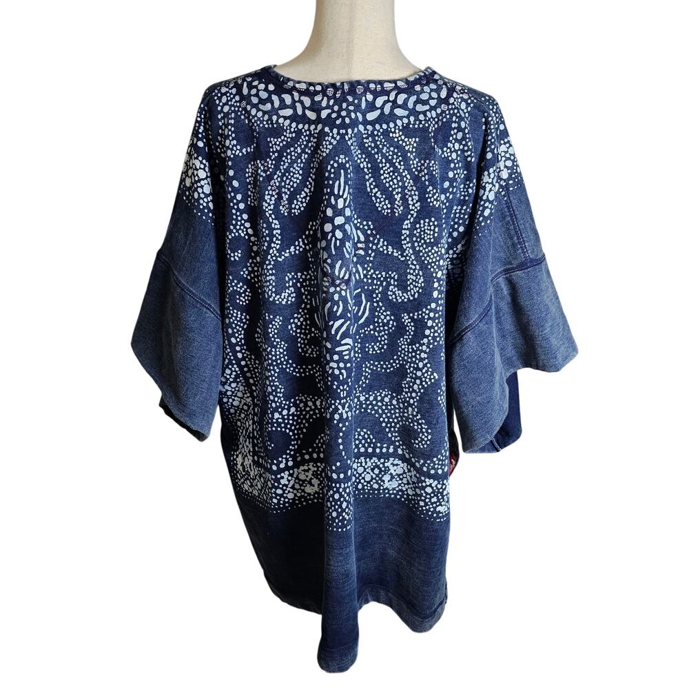 Free People Navy Blue Embroidered Scoop Neck Sweater with Red Accent - Picture 5 of 15